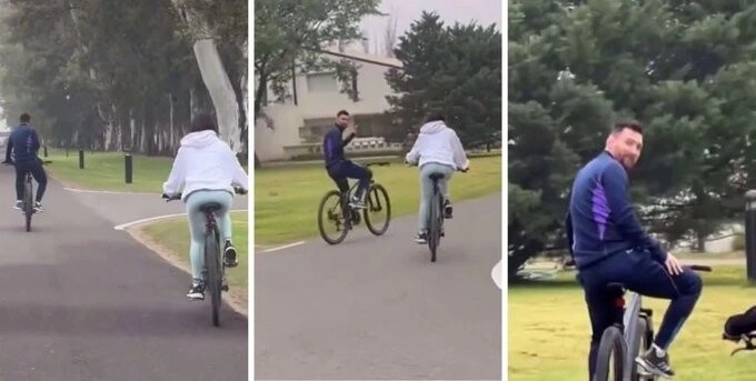 VIDEO Captan a Messi dando un paseo en bicicleta con su familia en Argentina