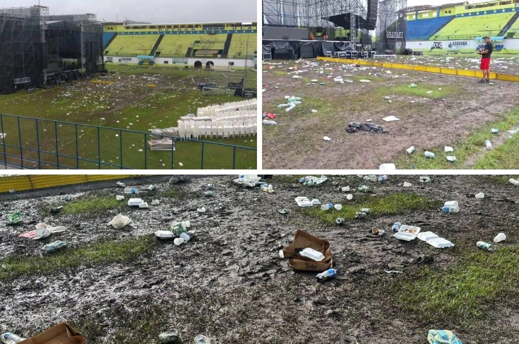 Destruida quedó la cancha del estadio Juan Ramón Brevé de Juticalpa tras concierto